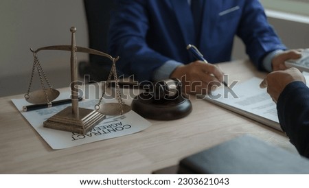 Business lawyer team. Working together judge counselor having team meeting with client discussing legal legislation at law firm, Law and Legal services concept.