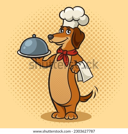 Dog chef cartoon character pinup pop art retro vector illustration. Comic book style imitation.