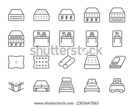 Mattress icon set. It included the bed, pillow, material, sleep, and more icons.