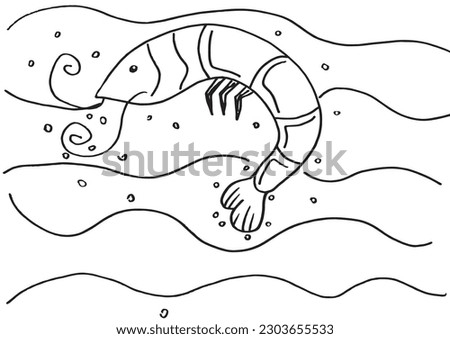 Crab outline illustration image. 
Hand drawn image artwork of shrimp. 
Simple cute original logo.
Hand drawn vector illustration for posters, cards, t-shirts.
