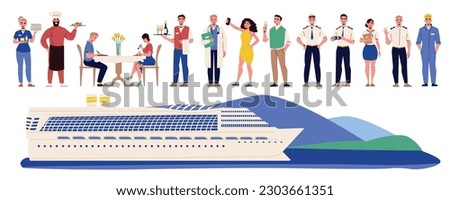 Ship sailor flat icons set with cruise yacht crew members isolated vector illustration Royalty-Free Stock Photo #2303661351