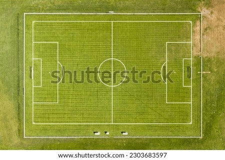 Aerial view of Empty Green football pitch - soccer game.