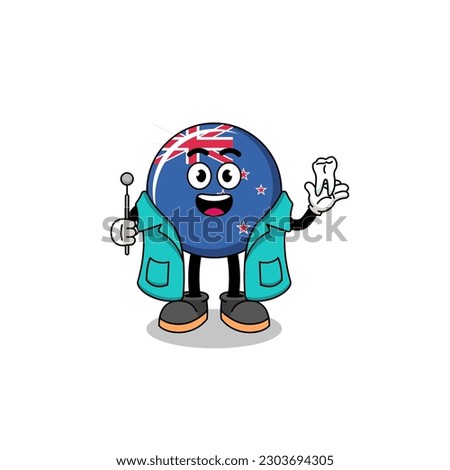 Illustration of new zealand flag mascot as a dentist , character design