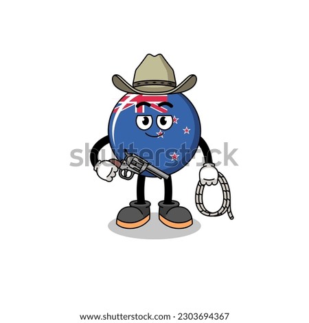 Character mascot of new zealand flag as a cowboy , character design