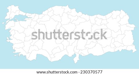 A large and detailed map of Turkey with all regions, subdivisions and islands. Royalty-Free Stock Photo #230370577