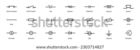 Set of electronic circuit symbols. Schematic circuit diagrams. Vector 10 eps.