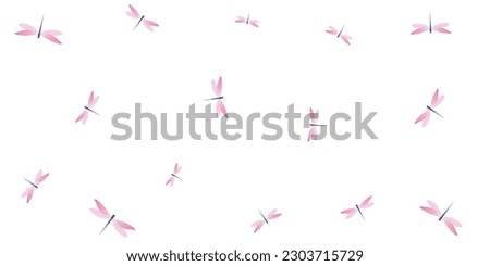 Exotic rosy pink dragonfly flat vector illustration. Summer pretty insects. Decorative dragonfly flat baby wallpaper. Sensitive wings damselflies patten. Fragile creatures