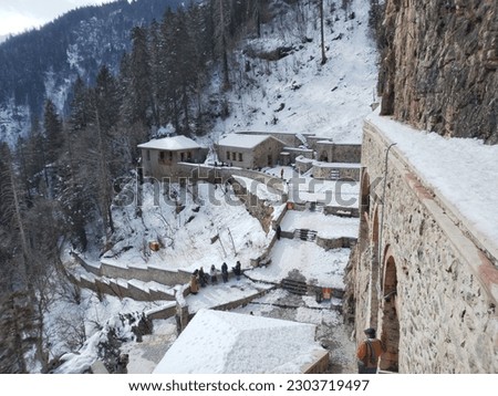A Cold snowy day in sumela monastery, Trabzon  Royalty-Free Stock Photo #2303719497