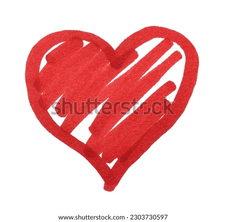 Heart drawn with red marker on white background, top view Royalty-Free Stock Photo #2303730597