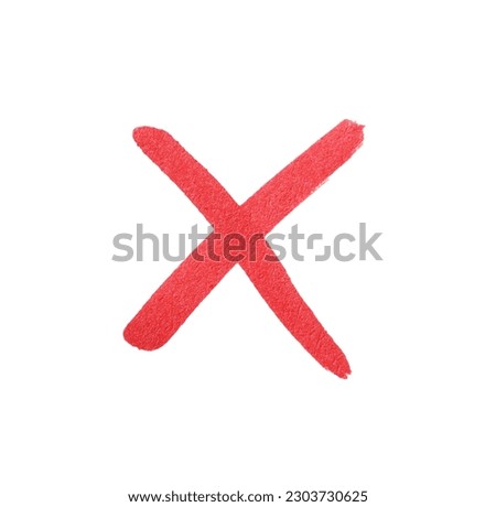 Cross sign drawn with red marker isolated on white, top view Royalty-Free Stock Photo #2303730625