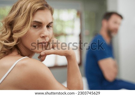 Fight, divorce or couple with anger, conflict or affair with marriage issue, home or ignore. Partners, mature woman or man with frustration, relationship problems or toxic with depression or cheating Royalty-Free Stock Photo #2303745629