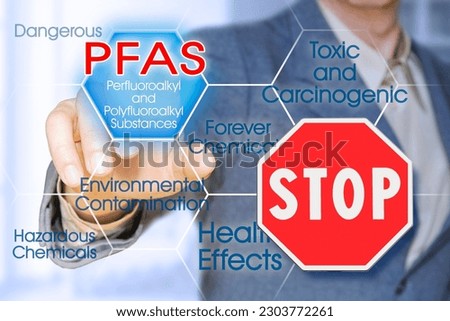 Stop dangerous PFAS - Perfluoroalkyl and Polyfluoroalkyl Substances, synthetic organofluorine chemical compounds - Concept with stop road sign Royalty-Free Stock Photo #2303772261