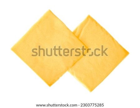Slices of tasty processed cheese on white background Royalty-Free Stock Photo #2303775285