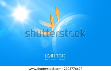 Protected shield from the sun's rays - background for product. Force field prevents the penetration of sunlight. Degrees of protection against UV rays. Vector illustration Royalty-Free Stock Photo #2303776677
