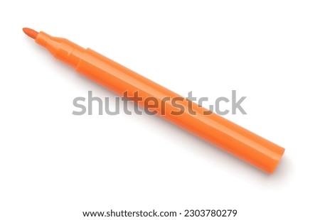 Top view of orange felt tip marker pen isolated on white Royalty-Free Stock Photo #2303780279