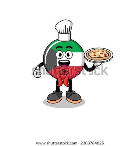 Illustration of kuwait flag as an italian chef , character design