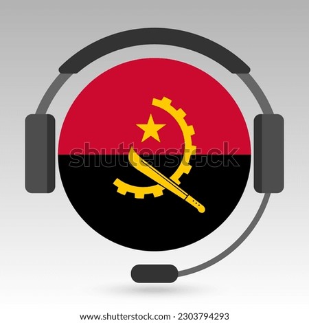 Angola flag with headphones, support sign. Vector illustration.