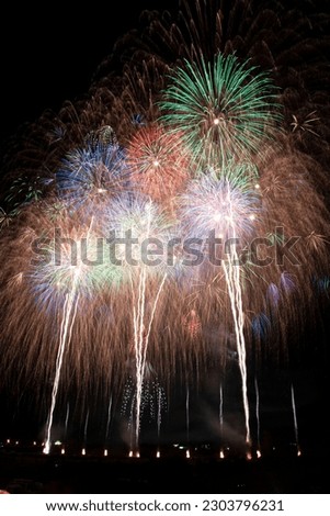 Fireworks display is a typical summer scene in Japan.
Colorful fireworks dye the night sky beautifully.