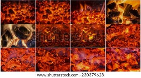 Hot coals in the fire collage