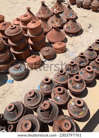 MATROUH , EGYPT : AUGUST 2022 - Ceramic potteries and local craft alongside the beach in Matrouh.