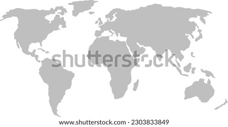 Gray simplified world map (Europe and Africa centered)