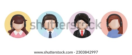 Call center agents avatars collection set. Call center, customer support, telemarketing agents. 3D render style icons set. Royalty-Free Stock Photo #2303842997