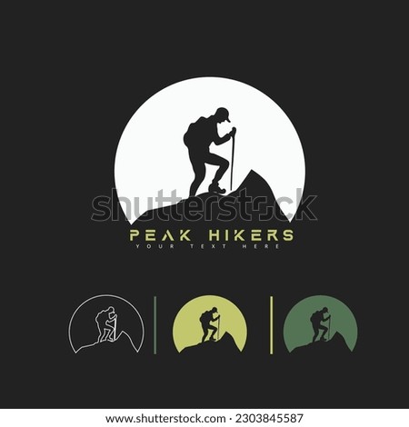 Man climbing a mountain vector icon logo for a hiking adventourous company ,trekking company logo,peak hikers mountaineers logo