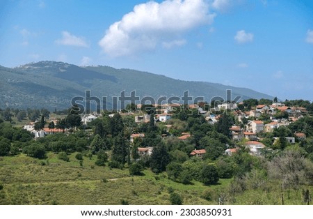 A view over Kiryat-Tivon town and the Carmel Mountain in the back, in the lower Galilee in Israel. Royalty-Free Stock Photo #2303850931
