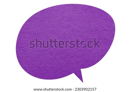 Purple paper speech bubble isolated on a white background. Blank chat bubble sticker.