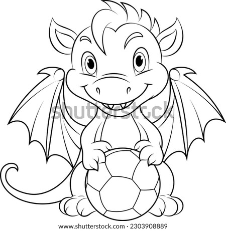 Coloring Book for Children - Dragon with a Soccer Ball. Vector illustration