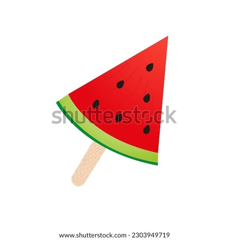 Watermelon ice cream on a stick. Frozen watermelon. Fruit ice cream with watermelon slices.