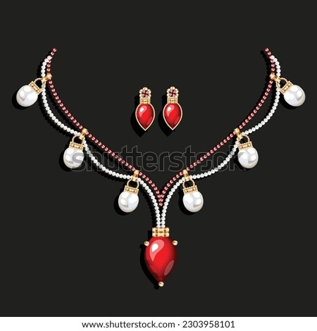 Illustration of a set of jewelry. diamond necklace and earrings