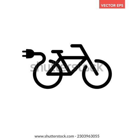 Black single ebike line icon, simple electric biking eco friendly flat design vector pictogram, infographic for app logo web website button ui ux interface elements isolated on white background