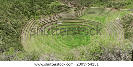 Panoramic photography of the archaeological site of Moray located in Cusco, characterized by several circular platforms