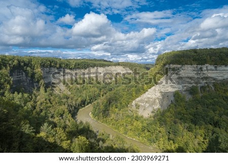 Scenic autumn view of Letchworth State Park - a 14,427-acre (5,838 ha) New York State Park located in Livingston County and Wyoming County in the western part of the State of New York, USA.