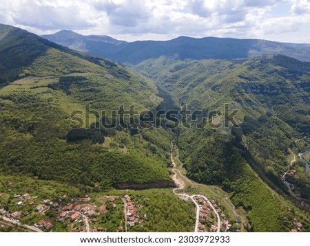 Amazing Aerial view of iskar gorge near village of Bov, Balkan Mountains, Bulgaria