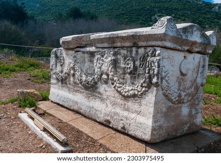 Part of Ephesus Ancient City, some temples, some sarcophagus, some sarcophagus carvings, beautiful pictures from 2500 years ago 