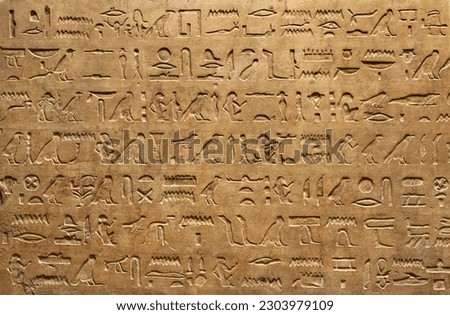 Old Egyptian hieroglyphs on an ancient background. Wide historical background. Ancient Egyptian hieroglyphs as a symbol of the history of the Earth.  Royalty-Free Stock Photo #2303979109