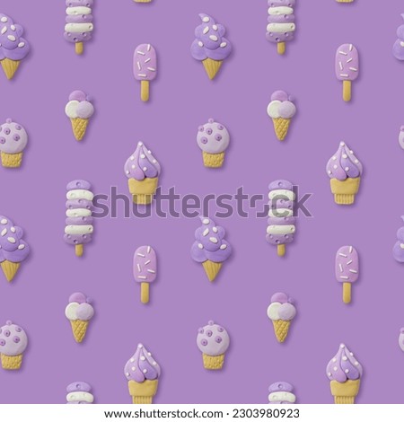 Seamless plasticine background.Hand drawn lilac ice creams. Modelling clay.