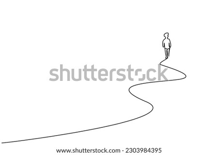 man walking far away on the road outside in nature back behind rear line art Royalty-Free Stock Photo #2303984395