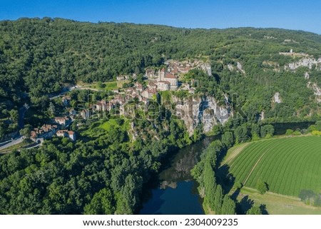 Aerial view of the village of St-Cirq Lapopie in the Lot in France
