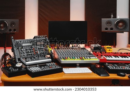 Sound production equipment in production studio