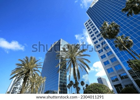 Looking up at the downtown Orlando skyline, steps away from Lake Eola. Royalty-Free Stock Photo #2304011291