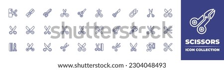 Scissors line icon collection. Editable stroke. Vector illustration. Containing scissors, duck billed scissors, sewing, cut, cut out, grooming, barber, tailor scissors, scissor.