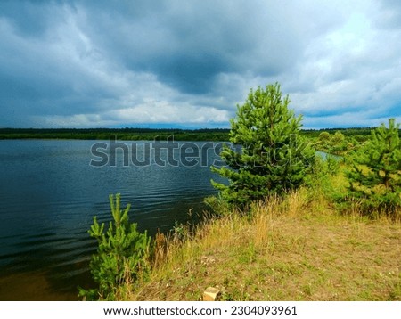 Beautiful green landscape in the coast. Summer landscape with blue sky