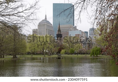 Skyline view of Boston, Massachusetts, from the Public Garden.
