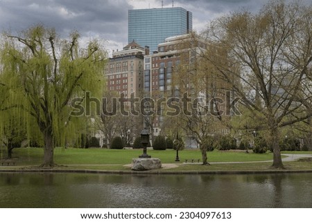 Skyline view of Boston, Massachusetts, from the Public Garden.
