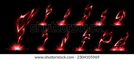 Thunder lightning vector electric power effect isolated on black background. Red spark blast vfx illustration. Flash lightening explosion magical spell attack. Energy discharge neon thunderstorm Royalty-Free Stock Photo #2304105969