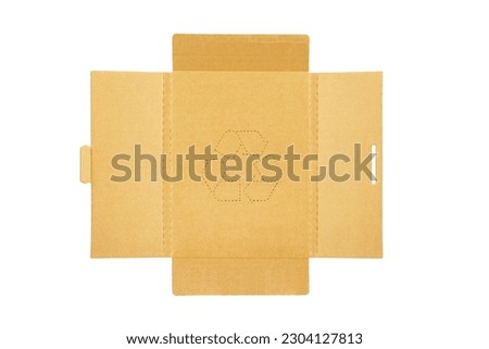 cardboard carton pattern with recycle symbol isolated on white