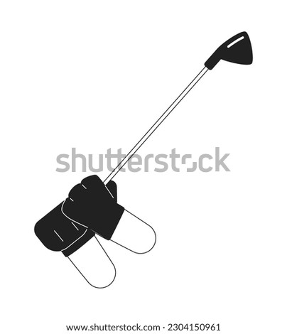 Golfer hands swinging with golf stick monochromatic flat vector first view hands. Golf club. Golfing. Editable thin line closeup pov on white. Simple bw cartoon spot image for web graphic design